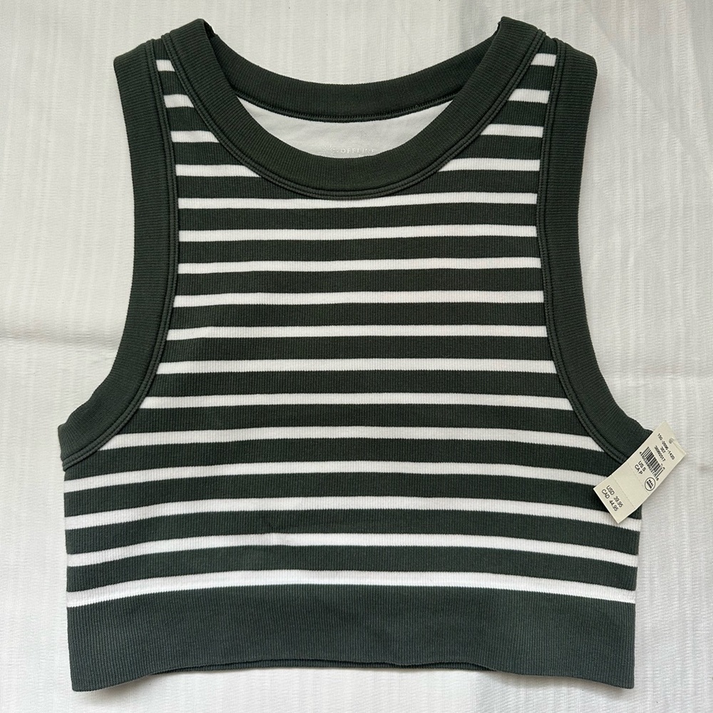 dark green and white strip aerie high neck top